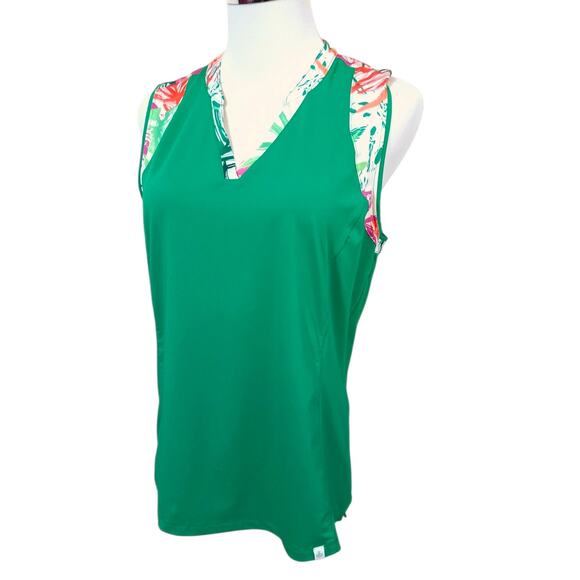Lady Hagen Sleeveless Golf Tank Top Shirt M Green Floral Stretch‎ V-Neck Active - Picture 11 of 12